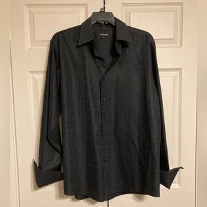 Murano button down shirt w/ cuff link sleeves size XLARGE. Black /Black pattern
